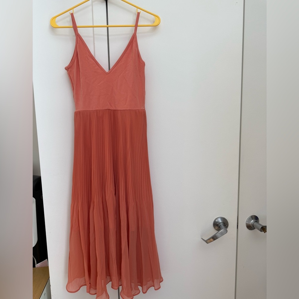 Aritzia Orange and Pink Pleated Tiered Maxi Dress